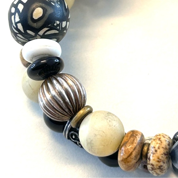 Bohemian Coil Bracelet Natural and Carved Beads - Picture 8 of 12